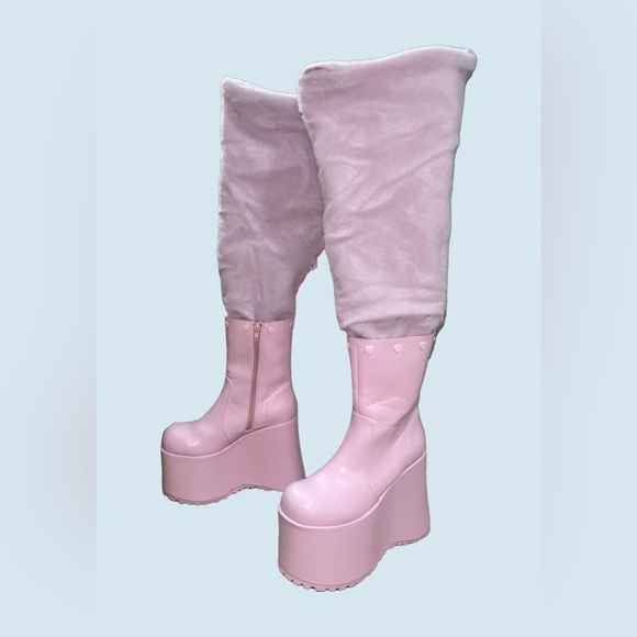 SUGAR THRILLZ Snuggle Wonderland Pink Platform Boots - Picture 3 of 14